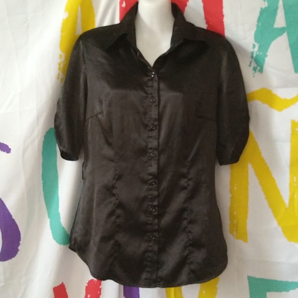 3 For $12 Sale! Satin Buttoned Black Blouse Size Large